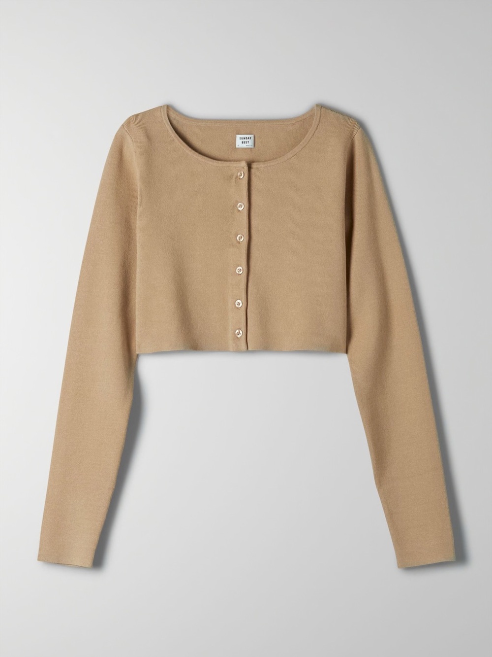 Sunday Best Cropped Button-Up Cardigan in Camel